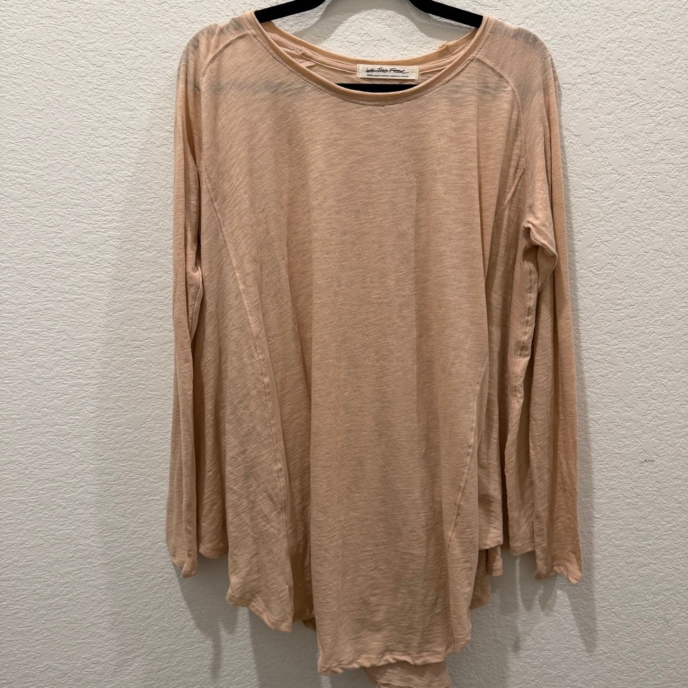 Free People We The Free Peach Slub Knit High Low Long Sleeve Tee Small